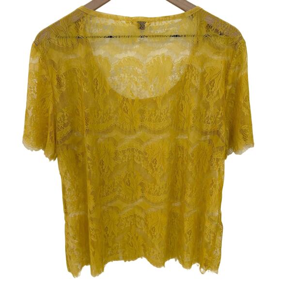 Fossil Yellow Lace Sheer Blouse Short Sleeve Top Size Small - Picture 2 of 7